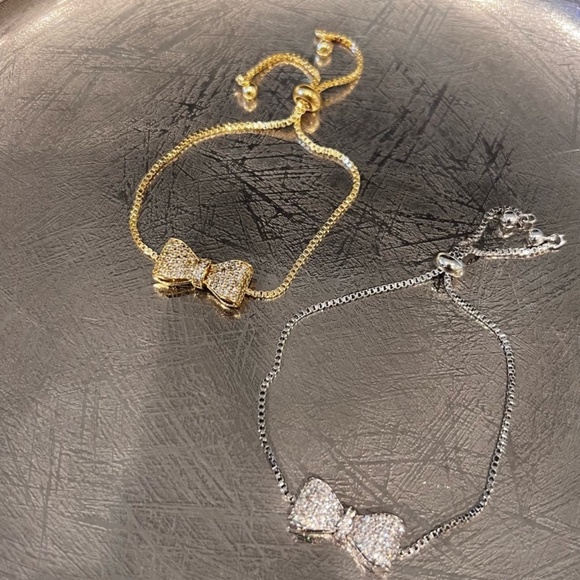 🆕New Gold Plated Crystal Bow Adjustable Bracelet & Bangle - Picture 4 of 10